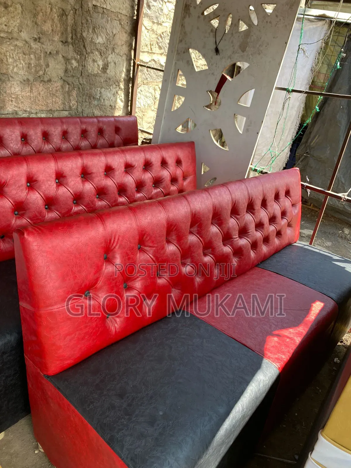 Red and Black Stripe Restaurants and Bar Couches