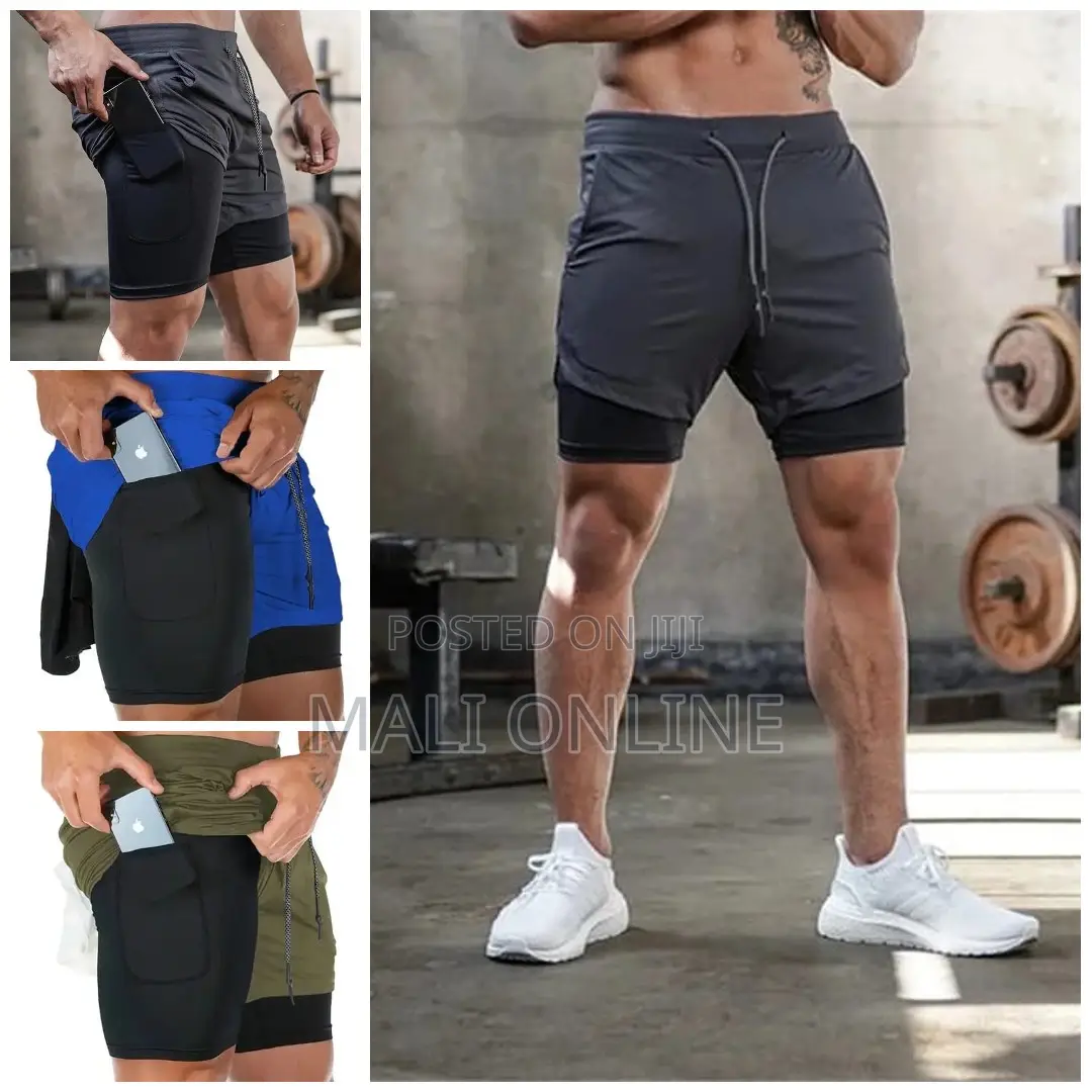 Compression Shorts With Pockets Quick Dry Double Layer Fitne