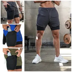Compression Shorts With Pockets Quick Dry Double Layer Fitne