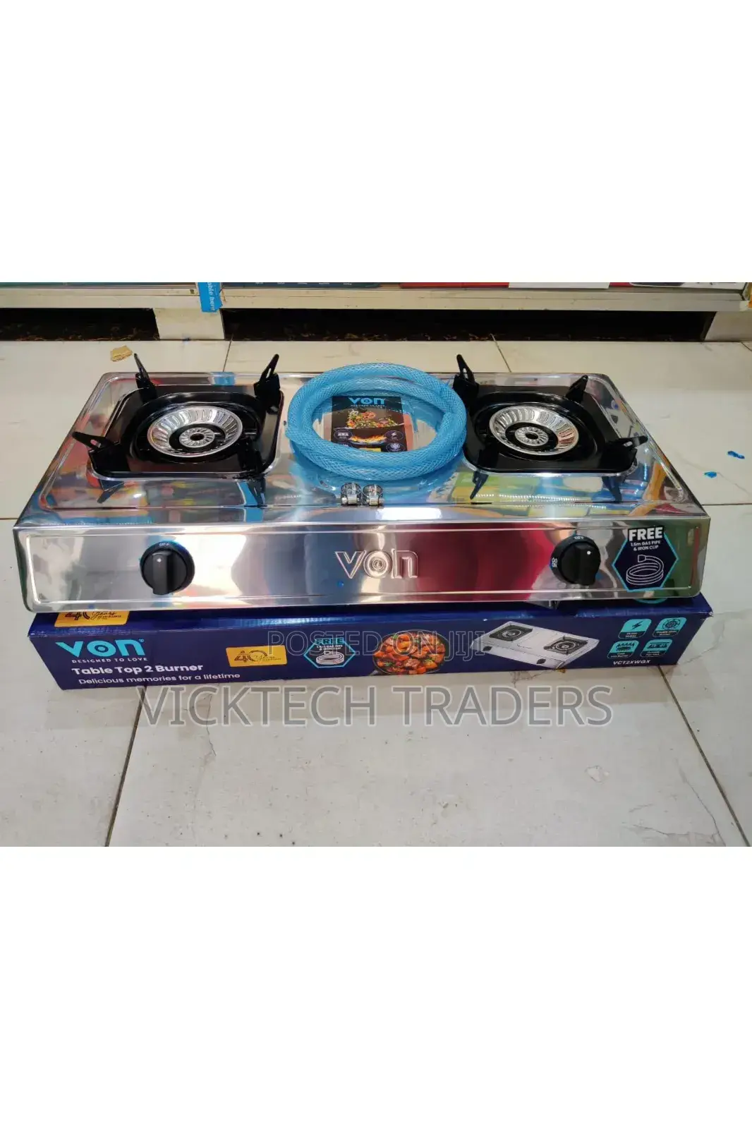 Cooker!Von 2 Burner Stainless Steel With Pipe and Clips
