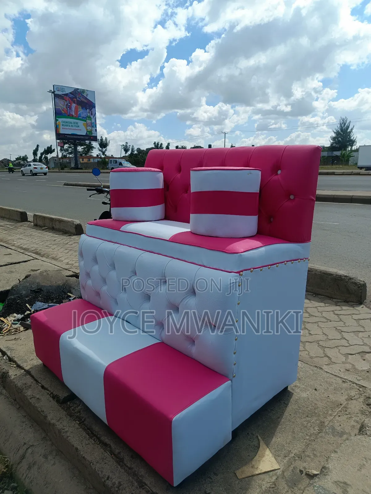 Pedicure Seat, 2 Seater, White and Pink 