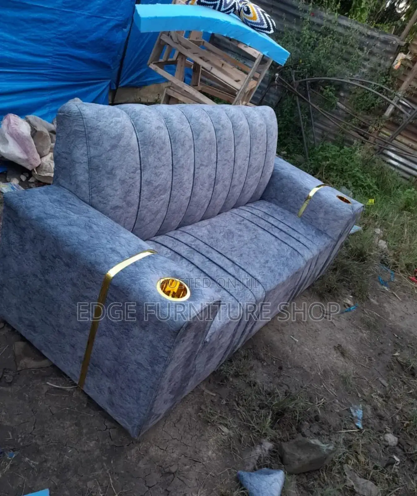 Velvet Grey Three Seater Available at New Vision Furnitures