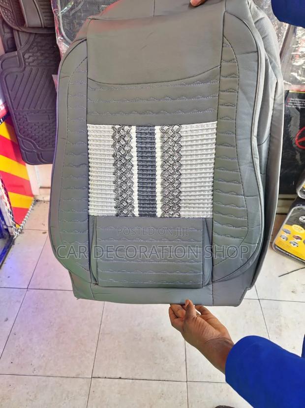 Grey Leather Seat Covers With Stitches - main view
