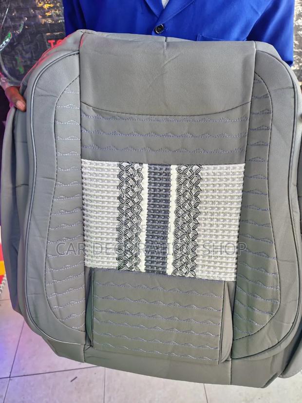 Grey Leather Seat Covers With Stitches - thumbnail 2