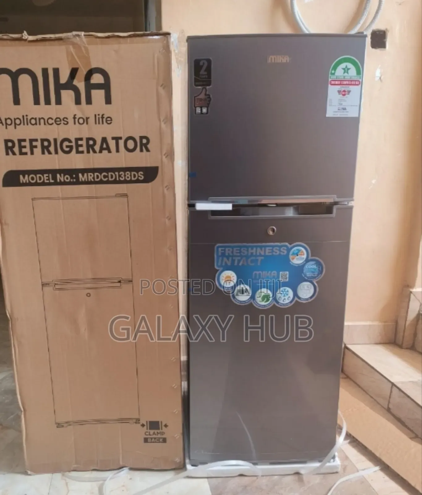 Mika Fridge, 138l, 2 Door Top Mount Freezer, Defrost