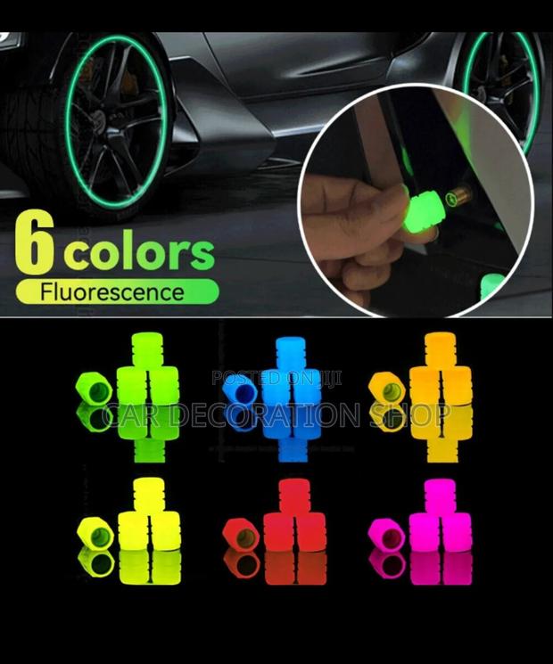 4pcs Colored Night Glowing Tire Valve Caps Universal Fit