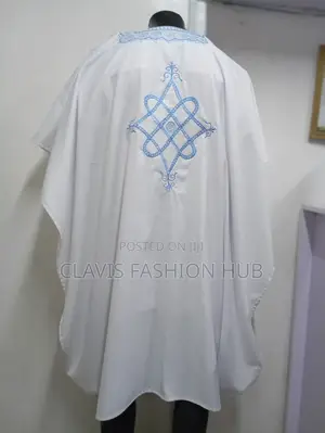 White Men Agbada Set With Embroidery Back Front