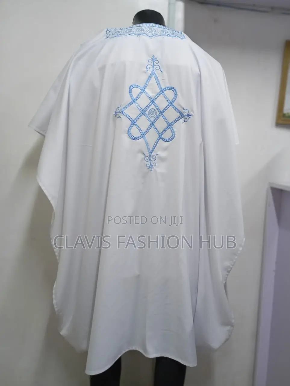 White Men Agbada Set With Embroidery Back Front