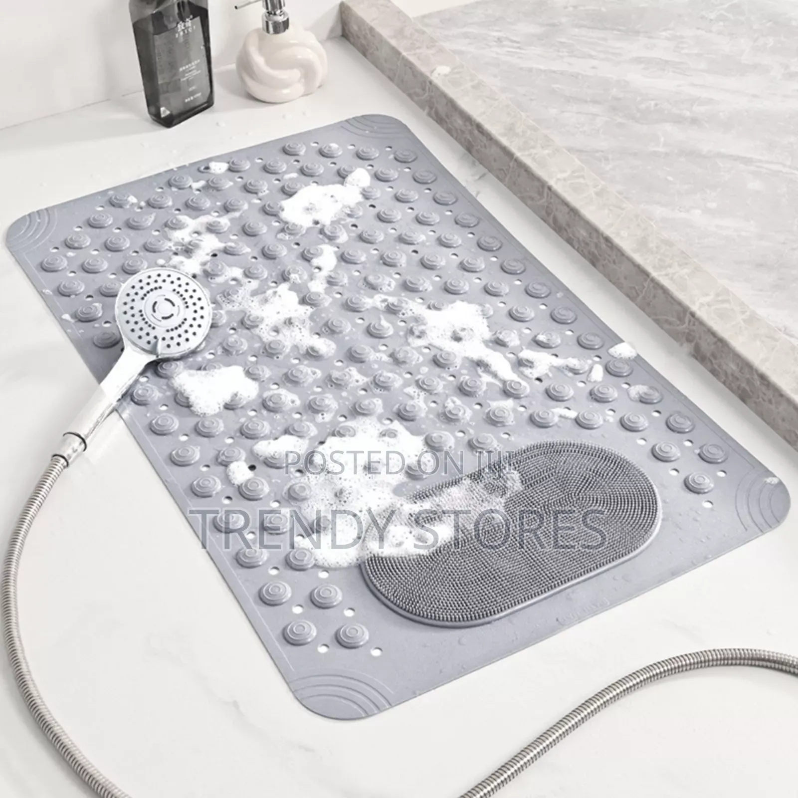 Grey Bathroom Antislip Mat With Footbrush
