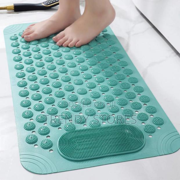 Green Bathroom Antislip Mat With Footbrush - main view