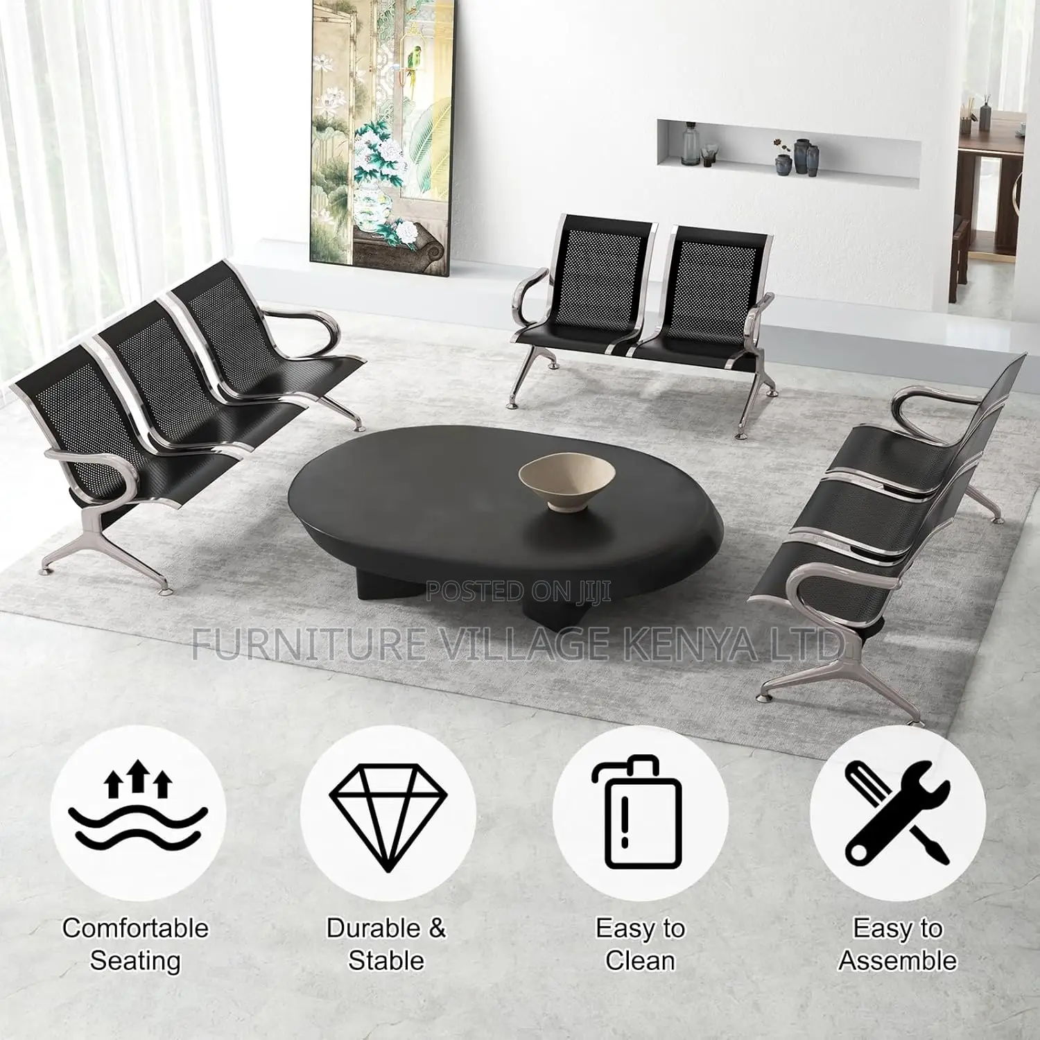 Office Reception Benches; 3 Seat Waiting Room Chairs