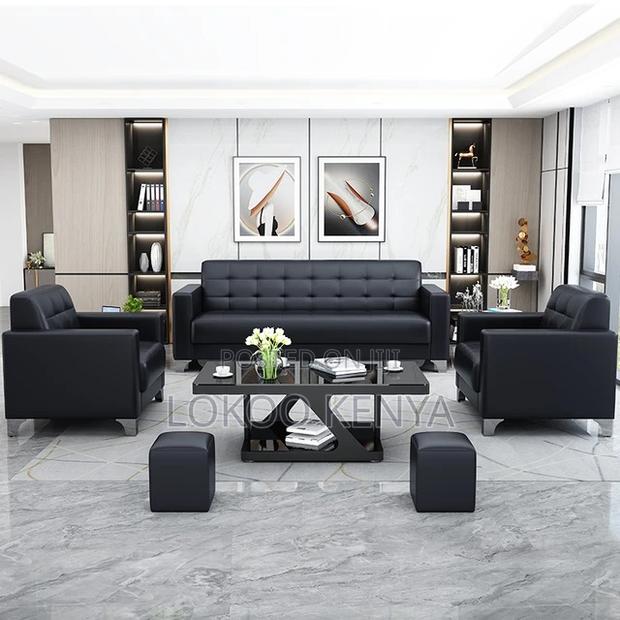 Office/Home Sofa: Executive Modern Black Leather Sofa - thumbnail 3