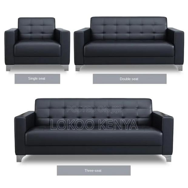 Office/Home Sofa: Executive Modern Black Leather Sofa - thumbnail 5