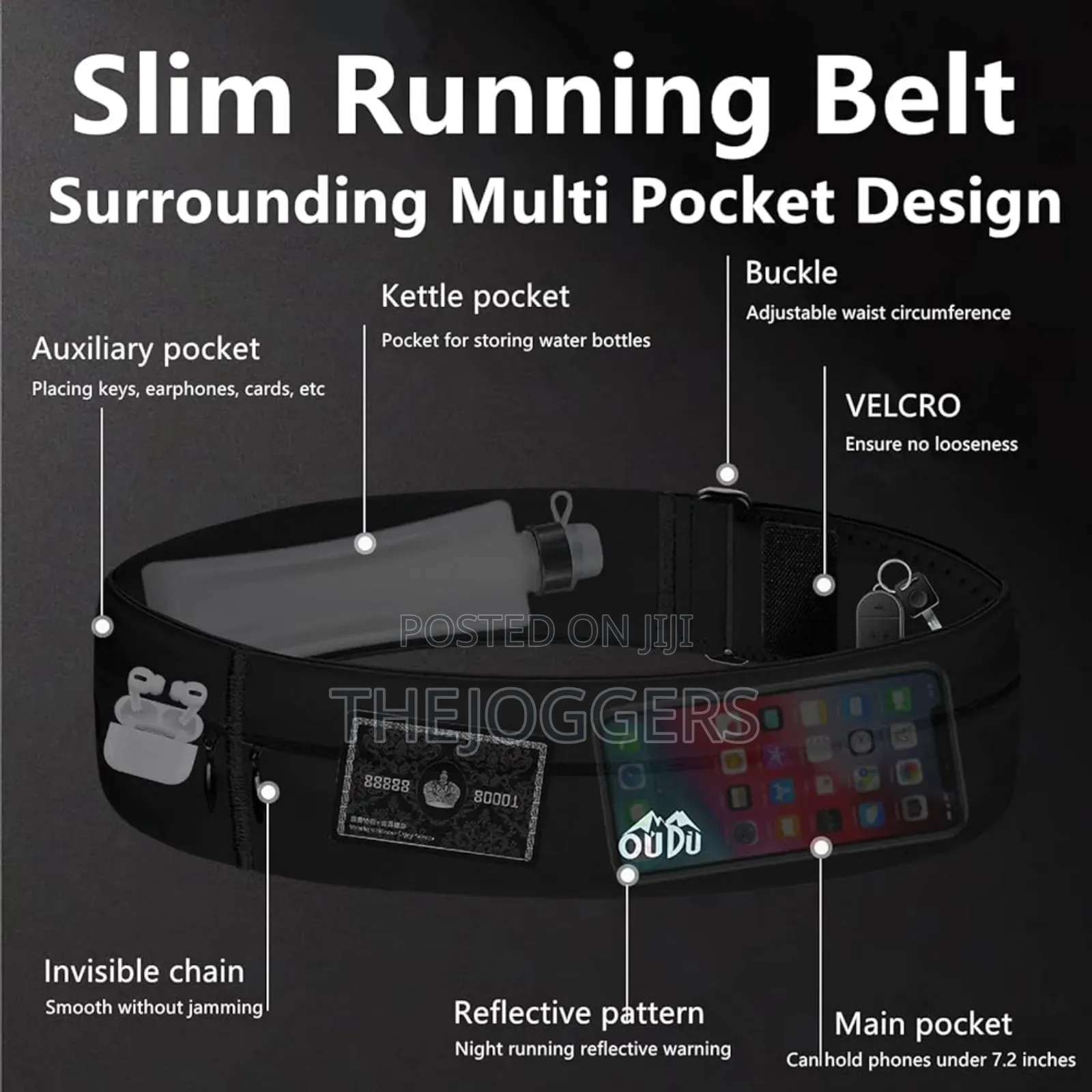 Waterproof Slim Running Belt With 300ml Water Bottle