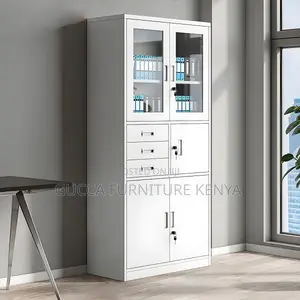 Cabinets:2-Door Half Glass Filing Cabinet With Safe/Drawers