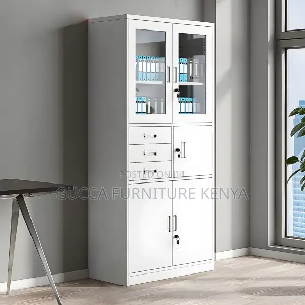 Cabinets:2-Door Half Glass Filing Cabinet With Safe/Drawers