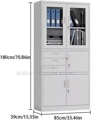 Cabinets:2-Door Half Glass Filing Cabinet With Safe/Drawers