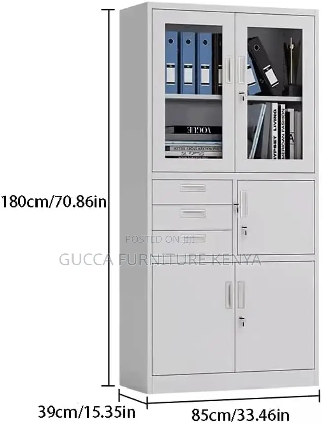Cabinets:2-Door Half Glass Filing Cabinet With Safe/Drawers