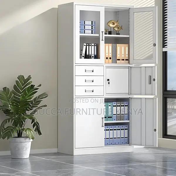 Cabinets:2-Door Half Glass Filing Cabinet With Safe/Drawers