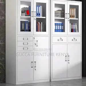 Cabinets:2-Door Half Glass Filing Cabinet With Safe/Drawers