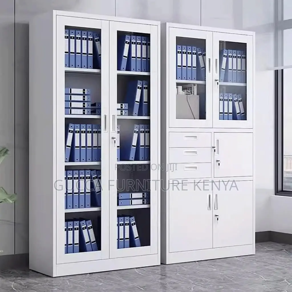 Cabinets:2-Door Half Glass Filing Cabinet With Safe/Drawers