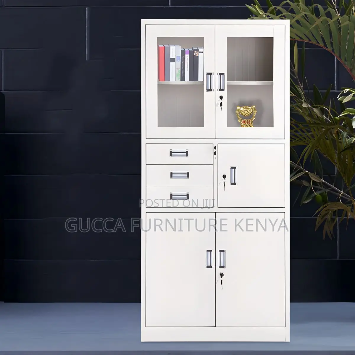 Cabinets:2-Door Half Glass Filing Cabinet With Safe/Drawers