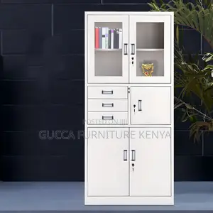 Cabinets:2-Door Half Glass Filing Cabinet With Safe/Drawers