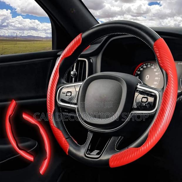 Flexible 2set Pack Carbon Red Easy Installed Steering Cover - main view
