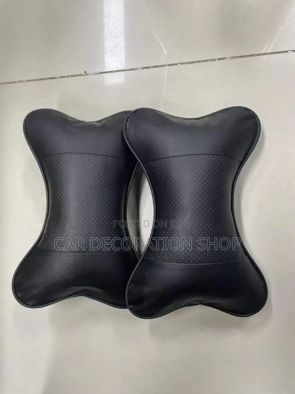 Black Leather Universal Foam 2pc Neck Pillow