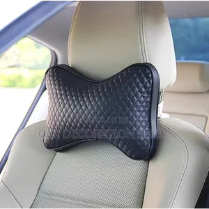 2pc Black Leather Stitched Universal Seat Neck Pillow