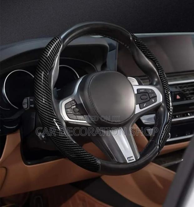 2pc Carbon Black Antiskid Steering Wheel Cover Universal