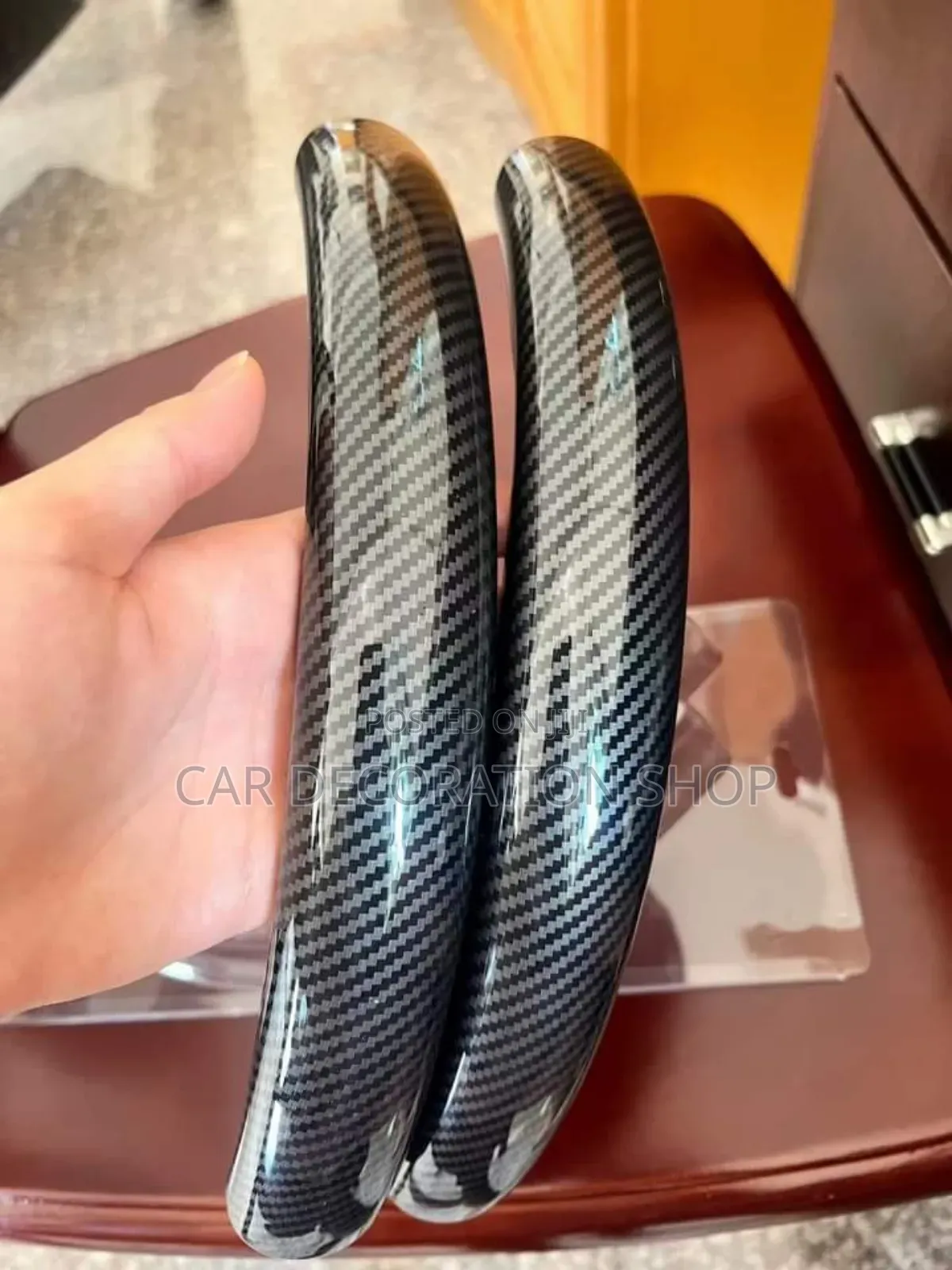 2pc Carbon Black Antiskid Steering Wheel Cover Universal