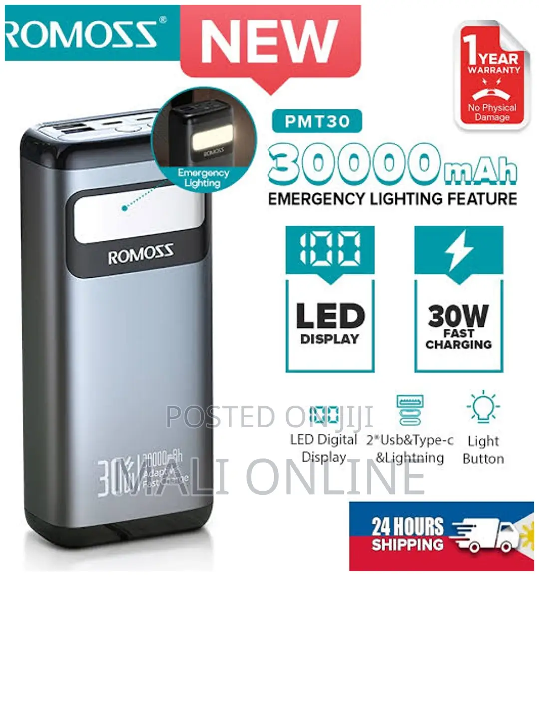 Output Portable Power Bank With Emergency Lighting