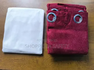 3 Pieced Curtains Maroon and White Sheer