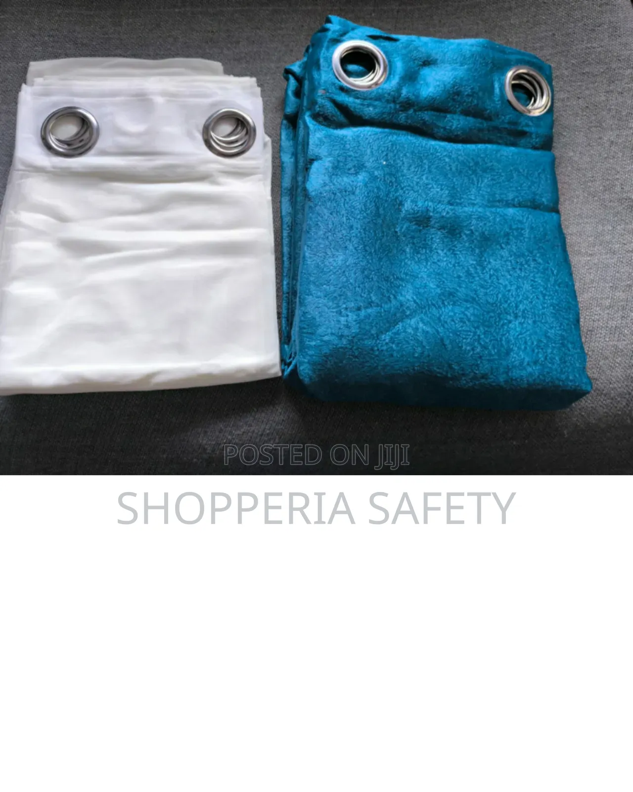 Light Blue 3 PCS Curtain With White Sheer