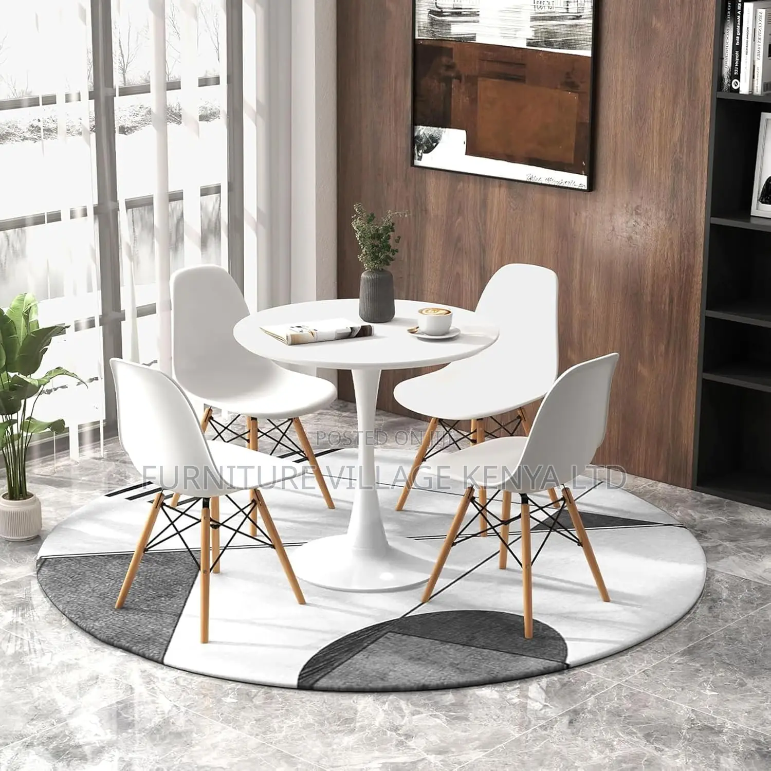4-Seater Dining Table; White Round Dining Table