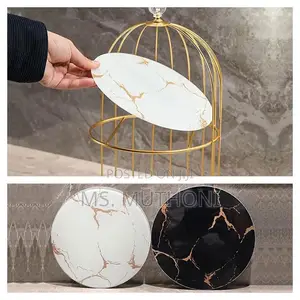 2 Tier Luxury Marble Textured With Gold Metal Makeup Storage