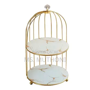 2 Tier Luxury Marble Textured With Gold Metal Makeup Storage
