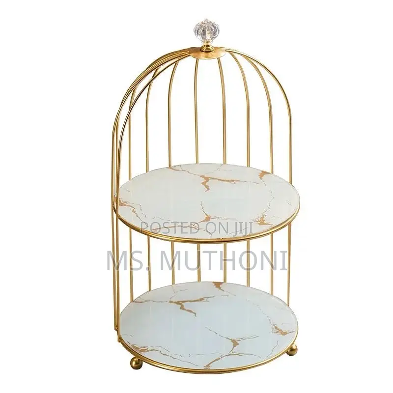 2 Tier Luxury Marble Textured With Gold Metal Makeup Storage