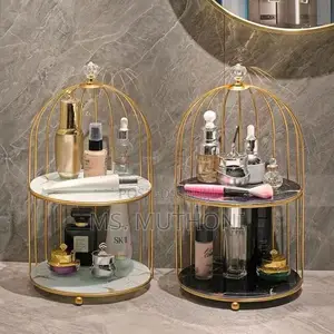 2 Tier Luxury Marble Textured With Gold Metal Makeup Storage
