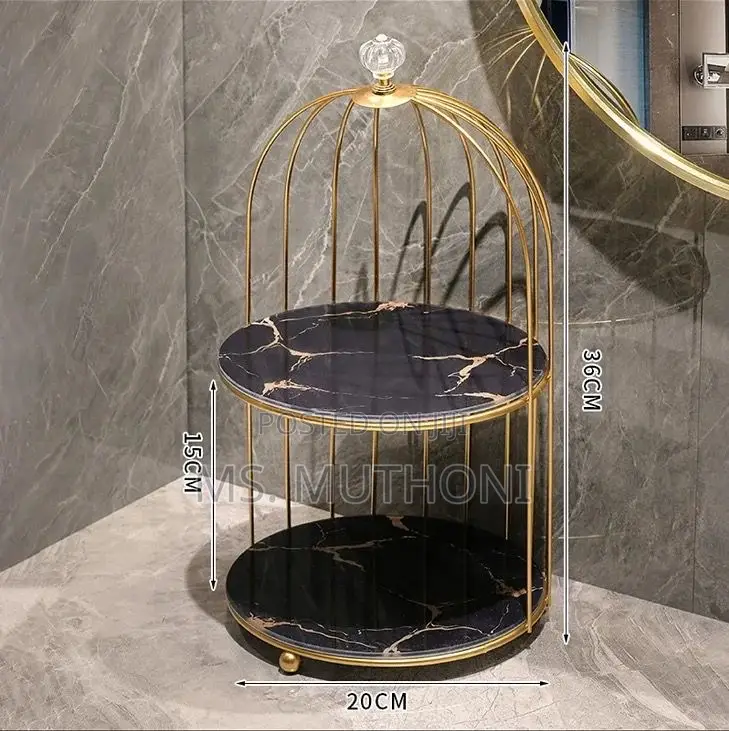 2 Tier Luxury Marble Textured With Gold Metal Makeup Storage