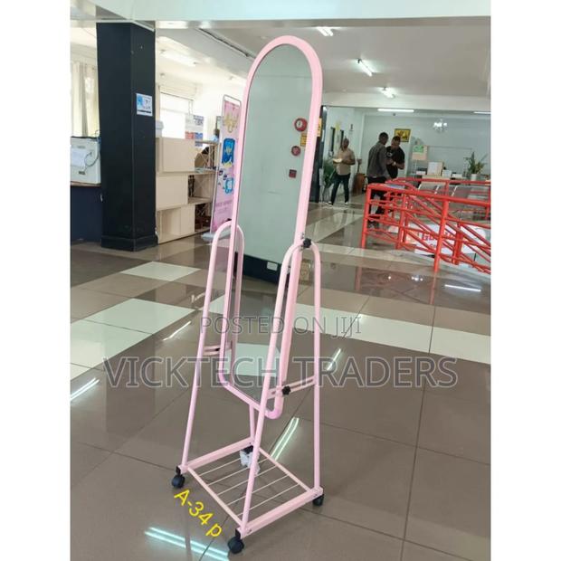Dressing Mirrors,Pink Full Length With Wheels and Shoes Rack