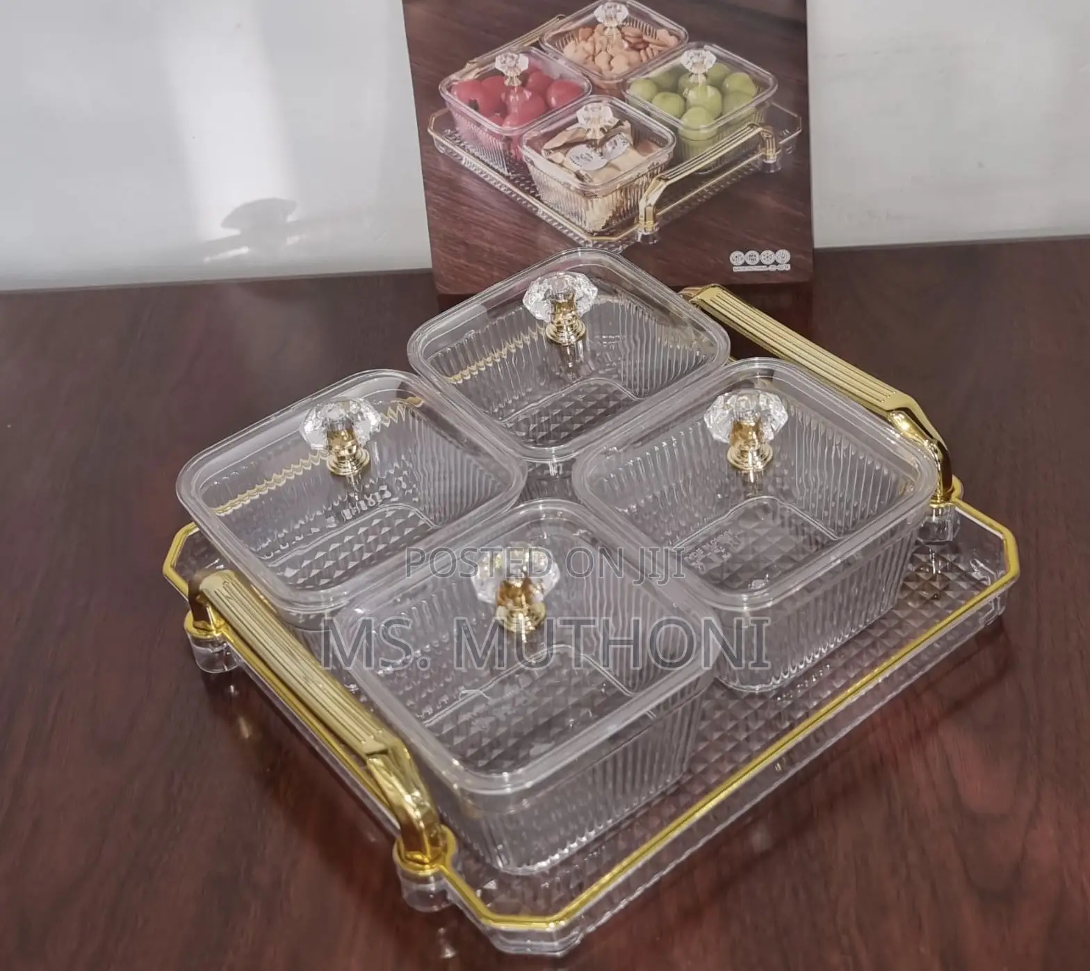 Aesthetic 22x22cm Acrylic Tray + 4pcs 300ml Storage Boxes
