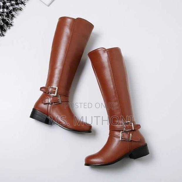 Women’S Knee Length Leather Boot Double Buckle Size 37-42