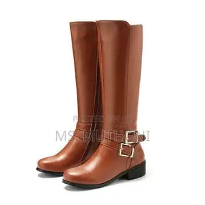 Women’S Knee Length Leather Boot Double Buckle Size 37-42