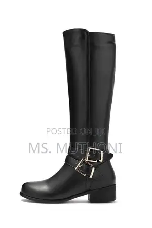 Women’S Knee Length Leather Boot Double Buckle Size 37-42