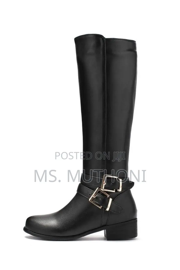 Women’S Knee Length Leather Boot Double Buckle Size 37-42