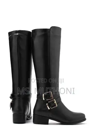 Women’S Knee Length Leather Boot Double Buckle Size 37-42