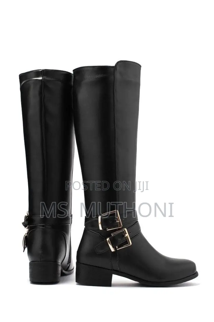 Women’S Knee Length Leather Boot Double Buckle Size 37-42
