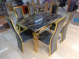 Marble Top Table With Golden Finish,Six Seater.